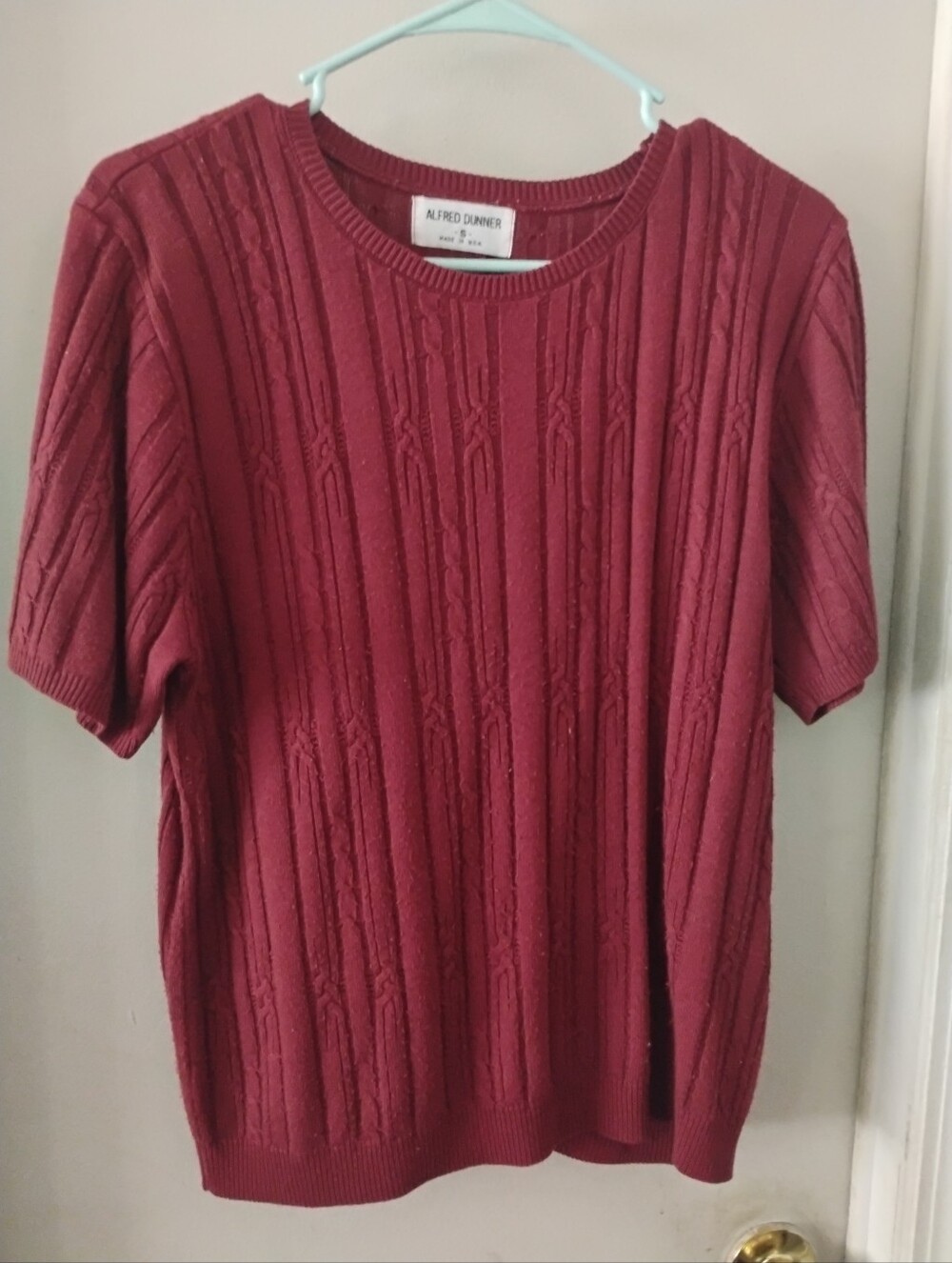Alfred Dunner Vintage Burgundy Cable Knit Short Sleeve Sweater Size Small USA Ma